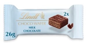 Lindt Choco Wafer Milk Chocolate 26g package, with two chocolate wafers pictured.