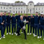 The GB&I team with the PGA Cup trophy outside The K Club
